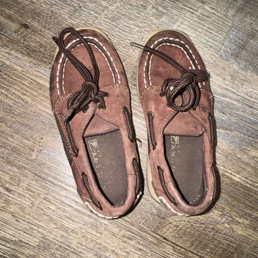 Sperry Top-Sider Kids Brown Leather Boat Shoes 2 Eye Lace Up Loafers Youth